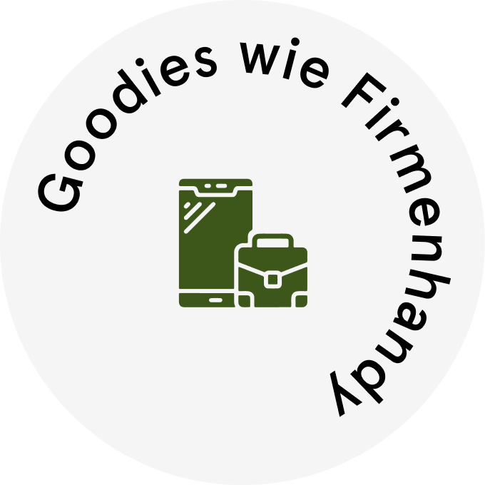 Gelbes Badge mit Obst-Icon und dem Bildtext _Goodies wir Firmenhandy + Notebook_ (1)